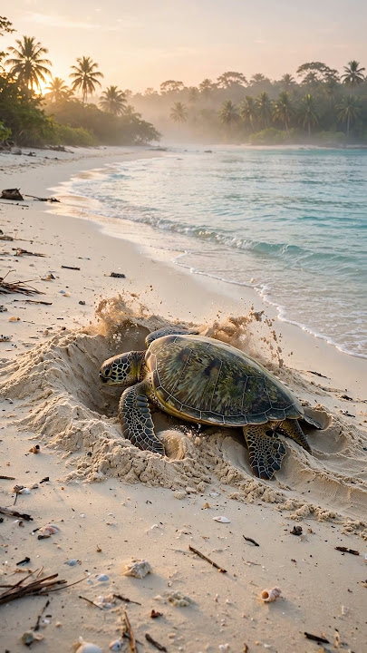 Havskildpadde på en sandstrand