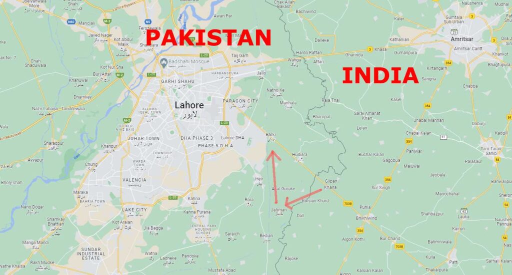 Kort over Burki-området ved Lahore